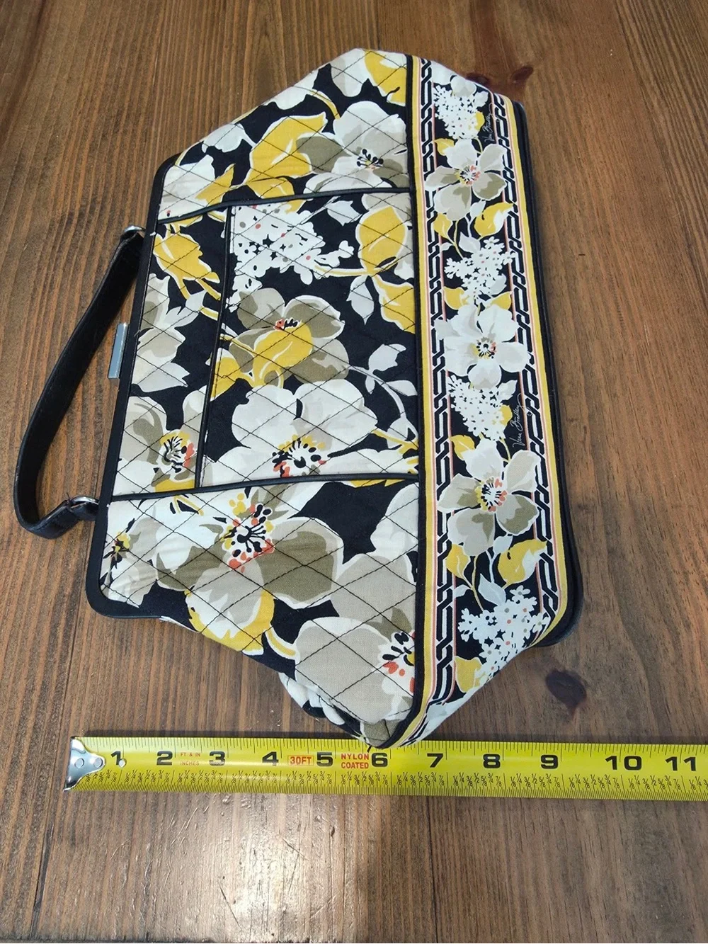 Vera Bradley Black Yellow Floral Quilted Satchel